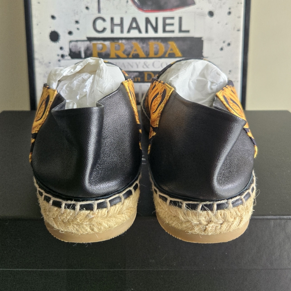 Versace St. Barocco Heritage Nappa Black and Gold Espadrilles Women's Size 9 - Picture 3 of 10